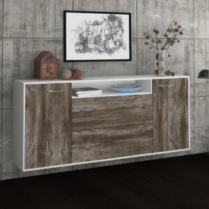 Sideboard - Erina - Design Holzdekor - Wandmontage mit Griffe 180 cm Weiss - Front Pinie  Bestellnummer:1020302708