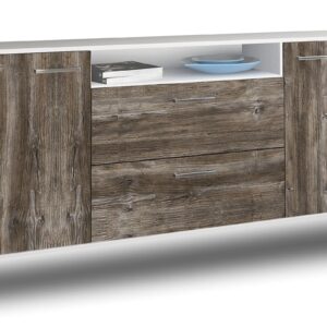 Sideboard - Erina - Design Holzdekor - Wandmontage mit Griffe 180 cm Weiss - Front Treibholz  Bestellnummer:1020302710