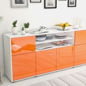 Sideboard - Ermelina - Design Hochglanz - Freistehend mit Push to Open 180 cm Weiss - Front Wei?  Bestellnummer:1020302764