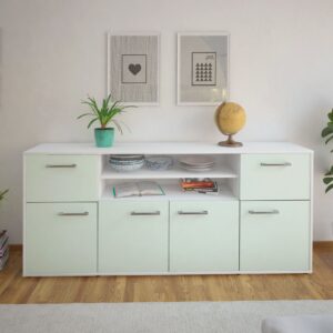 Sideboard - Ermelina - Design Farbakzent - Freistehend mit Griffe 180 cm Weiss - Front Gelb  Bestellnummer:1020302785