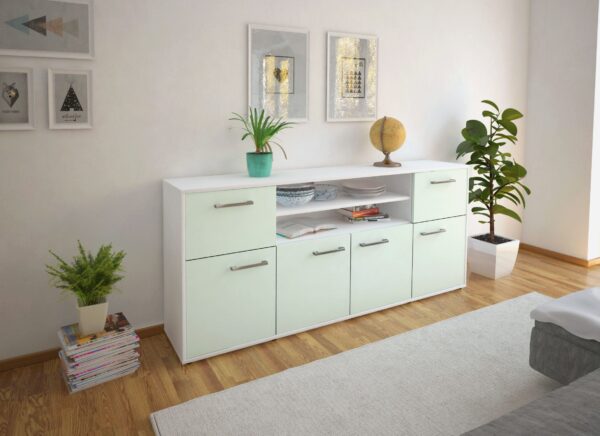 Sideboard - Ermelina - Design Farbakzent - Freistehend mit Griffe 180 cm Weiss - Front Lila  Bestellnummer:1020302786