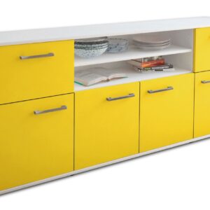 Sideboard - Ermelina - Design Farbakzent - Freistehend mit Griffe 180 cm Weiss - Front T?rkis  Bestellnummer:1020302787