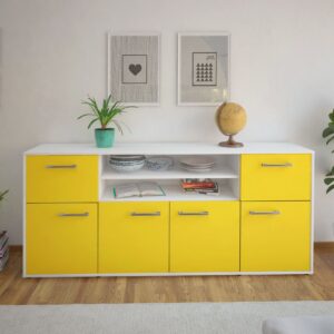 Sideboard - Ermelina - Design Farbakzent - Freistehend mit Griffe 180 cm Weiss - Front Rot  Bestellnummer:1020302788