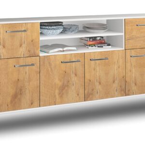 Sideboard - Ermelina - Design Holzdekor - Wandmontage mit Griffe 180 cm Weiss - Front Eiche  Bestellnummer:1020302808