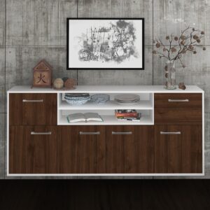 Sideboard - Ermelina - Design Holzdekor - Wandmontage mit Griffe 180 cm Weiss - Front Treibholz  Bestellnummer:1020302812