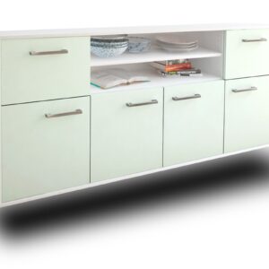 Sideboard - Ermelina - Design Farbakzent - Wandmontage mit Griffe 180 cm Weiss - Front Mint  Bestellnummer:1020302818