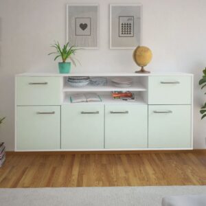 Sideboard - Ermelina - Design Farbakzent - Wandmontage mit Griffe 180 cm Weiss - Front Gelb  Bestellnummer:1020302819