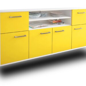 Sideboard - Ermelina - Design Farbakzent - Wandmontage mit Griffe 180 cm Weiss - Front T?rkis  Bestellnummer:1020302821