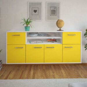 Sideboard - Ermelina - Design Farbakzent - Wandmontage mit Griffe 180 cm Weiss - Front Rot  Bestellnummer:1020302822