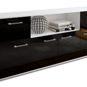 Sideboard - Ermentrude - Design Hochglanz - Freistehend mit Griffe 180 cm Weiss - Front Schwarz  Bestellnummer:1020302882