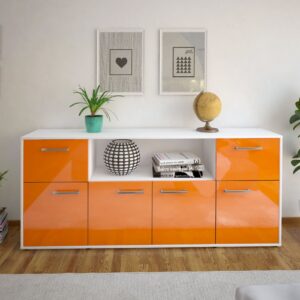 Sideboard - Ermentrude - Design Hochglanz - Freistehend mit Griffe 180 cm Weiss - Front Grau  Bestellnummer:1020302885