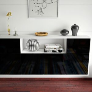 Sideboard - Ermentrude - Design Hochglanz - Wandmontage mit Push to Open 180 cm Weiss - Front Orange  Bestellnummer:1020302898