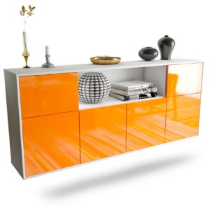 Sideboard - Ermentrude - Design Hochglanz - Wandmontage mit Push to Open 180 cm Weiss - Front Gr?n  Bestellnummer:1020302901