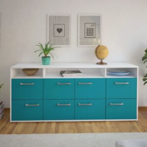 Sideboard - Evita - Design Farbakzent - Freistehend mit Griffe 180 cm Weiss - Front Gelb  Bestellnummer:1020303295