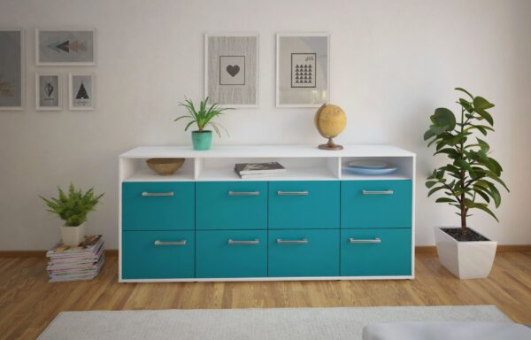 Sideboard - Evita - Design Farbakzent - Freistehend mit Griffe 180 cm Weiss - Front Gelb  Bestellnummer:1020303295