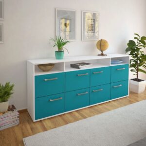 Sideboard - Evita - Design Farbakzent - Freistehend mit Griffe 180 cm Weiss - Front Lila  Bestellnummer:1020303296