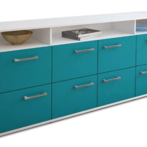 Sideboard - Evita - Design Farbakzent - Freistehend mit Griffe 180 cm Weiss - Front T?rkis  Bestellnummer:1020303297