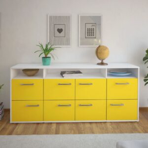 Sideboard - Evita - Design Farbakzent - Freistehend mit Griffe 180 cm Weiss - Front Rot  Bestellnummer:1020303298