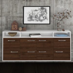 Sideboard - Evita - Design Holzdekor - Wandmontage mit Griffe 180 cm Weiss - Front Eiche  Bestellnummer:1020303318