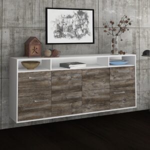 Sideboard - Evita - Design Holzdekor - Wandmontage mit Griffe 180 cm Weiss - Front Pinie  Bestellnummer:1020303320