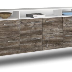 Sideboard - Evita - Design Holzdekor - Wandmontage mit Griffe 180 cm Weiss - Front Treibholz  Bestellnummer:1020303322