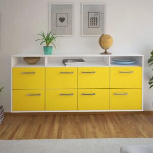 Sideboard - Evita - Design Farbakzent - Wandmontage mit Griffe 180 cm Weiss - Front Mint  Bestellnummer:1020303328