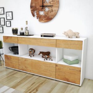 Sideboard - Fabiana - Design Holzdekor - Freistehend mit Push to Open 180 cm Weiss - Front Pinie  Bestellnummer:1020303575