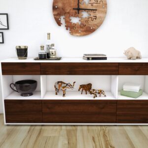 Sideboard - Fabiana - Design Holzdekor - Freistehend mit Push to Open 180 cm Weiss - Front Treibholz  Bestellnummer:1020303577