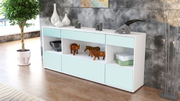 Sideboard - Fabiana - Design Farbakzent - Freistehend mit Push to Open 180 cm Weiss - Front Lila  Bestellnummer:1020303585