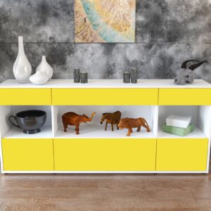 Sideboard - Fabiana - Design Farbakzent - Freistehend mit Push to Open 180 cm Weiss - Front Rot  Bestellnummer:1020303587