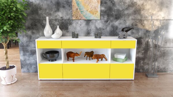 Sideboard - Fabiana - Design Farbakzent - Freistehend mit Push to Open 180 cm Weiss - Front Rot  Bestellnummer:1020303587