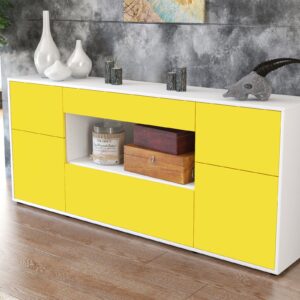 Sideboard - Fabiola - Design Farbakzent - Freistehend mit Push to Open 180 cm Weiss - Front Lila  Bestellnummer:1020303687