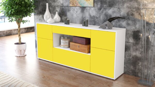 Sideboard - Fabiola - Design Farbakzent - Freistehend mit Push to Open 180 cm Weiss - Front Lila  Bestellnummer:1020303687