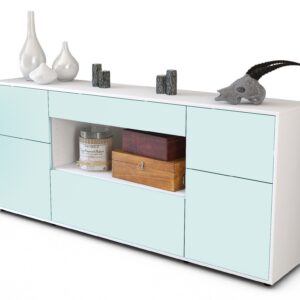 Sideboard - Fabiola - Design Farbakzent - Freistehend mit Push to Open 180 cm Weiss - Front T?rkis  Bestellnummer:1020303688