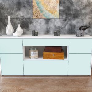 Sideboard - Fabiola - Design Farbakzent - Freistehend mit Push to Open 180 cm Weiss - Front Rot  Bestellnummer:1020303689