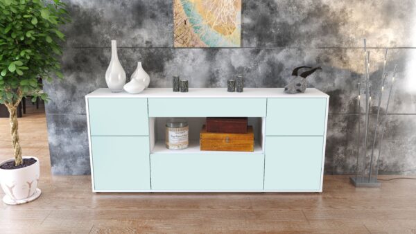 Sideboard - Fabiola - Design Farbakzent - Freistehend mit Push to Open 180 cm Weiss - Front Rot  Bestellnummer:1020303689