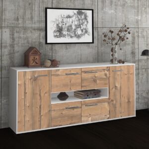 Sideboard - Farina - Design Holzdekor - Freistehend mit Griffe 180 cm Weiss - Front Eiche  Bestellnummer:1020303794