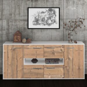 Sideboard - Farina - Design Holzdekor - Freistehend mit Griffe 180 cm Weiss - Front Walnuss  Bestellnummer:1020303795