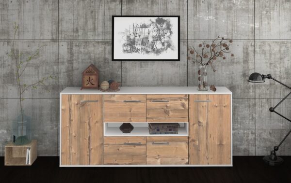 Sideboard - Farina - Design Holzdekor - Freistehend mit Griffe 180 cm Weiss - Front Walnuss  Bestellnummer:1020303795