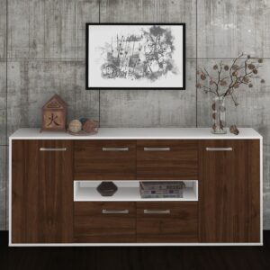 Sideboard - Farina - Design Holzdekor - Freistehend mit Griffe 180 cm Weiss - Front Treibholz  Bestellnummer:1020303798