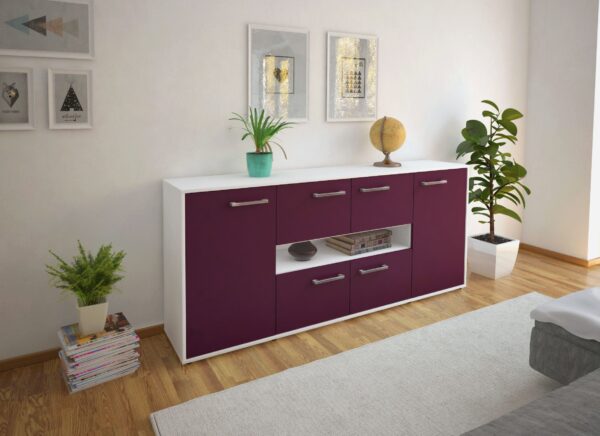 Sideboard - Farina - Design Farbakzent - Freistehend mit Griffe 180 cm Weiss - Front Mint  Bestellnummer:1020303804