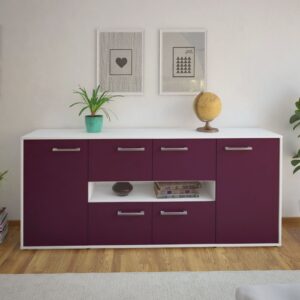 Sideboard - Farina - Design Farbakzent - Freistehend mit Griffe 180 cm Weiss - Front Gelb  Bestellnummer:1020303805