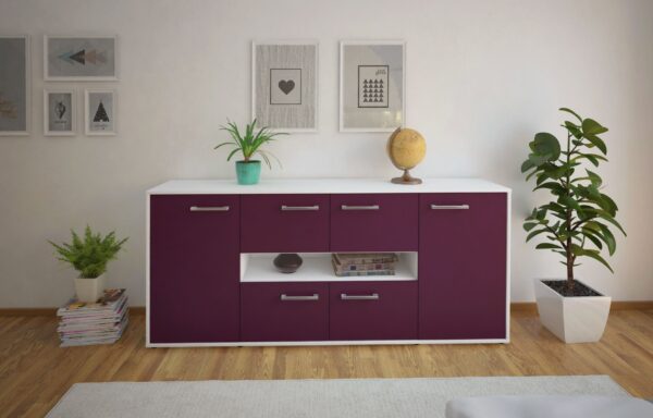 Sideboard - Farina - Design Farbakzent - Freistehend mit Griffe 180 cm Weiss - Front Gelb  Bestellnummer:1020303805