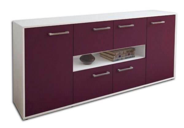 Sideboard - Farina - Design Farbakzent - Freistehend mit Griffe 180 cm Weiss - Front Lila  Bestellnummer:1020303806