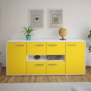 Sideboard - Farina - Design Farbakzent - Freistehend mit Griffe 180 cm Weiss - Front Rot  Bestellnummer:1020303808