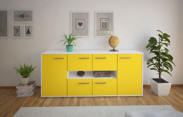 Sideboard - Farina - Design Farbakzent - Freistehend mit Griffe 180 cm Weiss - Front Rot  Bestellnummer:1020303808