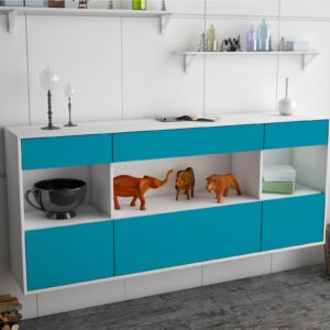 Sideboard - Fabiana - Design Farbakzent - Wandmontage mit Push to Open 180 cm Weiss - Front Lila  Bestellnummer:1020303823