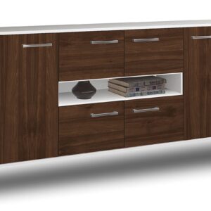 Sideboard - Farina - Design Holzdekor - Wandmontage mit Griffe 180 cm Weiss - Front Eiche  Bestellnummer:1020303828