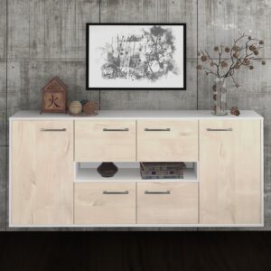 Sideboard - Farina - Design Holzdekor - Wandmontage mit Griffe 180 cm Weiss - Front Walnuss  Bestellnummer:1020303829