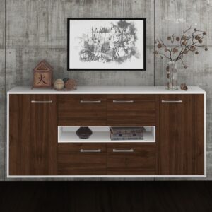 Sideboard - Farina - Design Holzdekor - Wandmontage mit Griffe 180 cm Weiss - Front Treibholz  Bestellnummer:1020303832